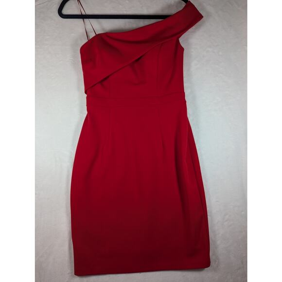 Aqua 1 shoulder Sz 2 Dress Red fullylined Made in USA Bust32.5"Waist 25"Hip32.5" - Picture 1 of 11